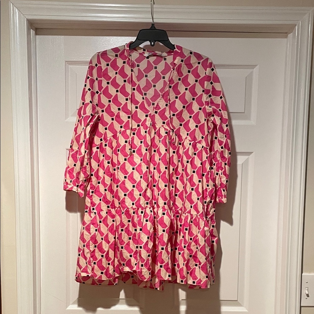 Zara Pink and Cream Geometric Dress